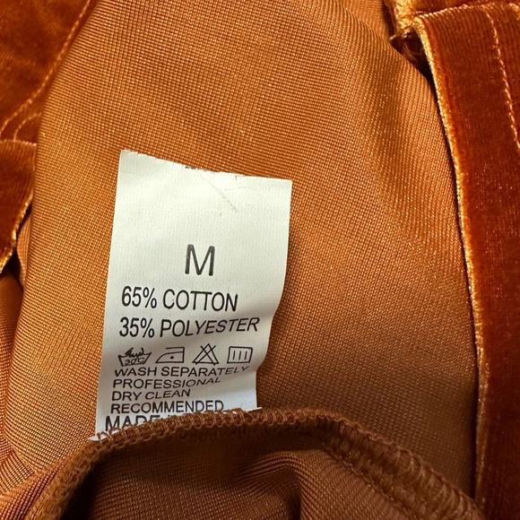 Women’s Long Sleeve Bodycon Dress Turn-Down Collar Velvet Ruched Rust Orange M - Picture 4 of 12